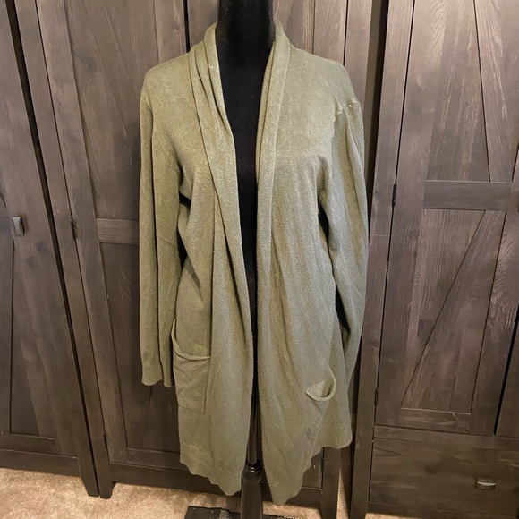 Evolution by Cyrus Sweaters - Evolution Women's Size 2X Olive Green Open Front Sweater Pockets Long Sleeve